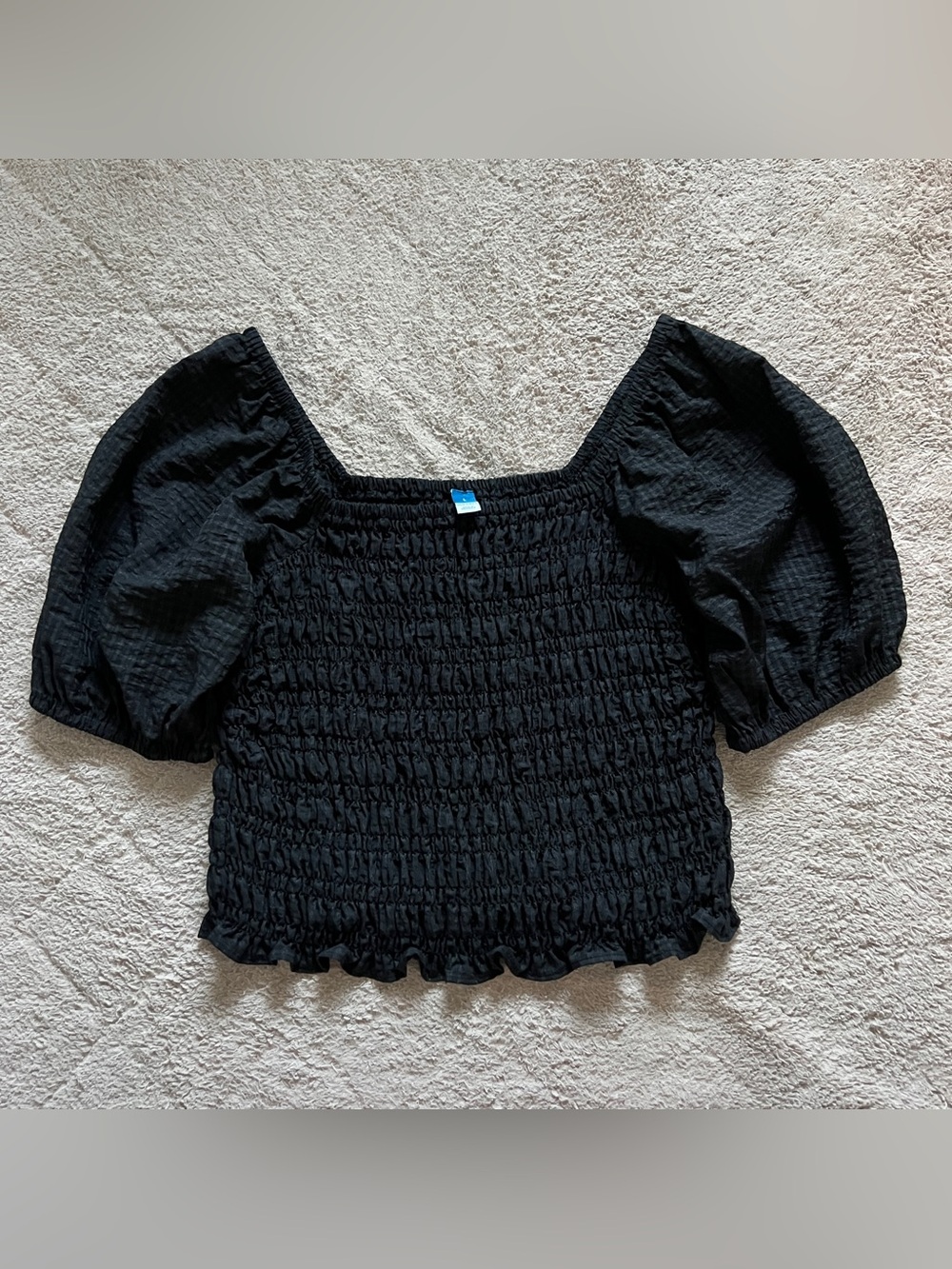 Old Navy Puff Sleeve Textured Smocked Blouse Cottage Preppy Coquette Sz L